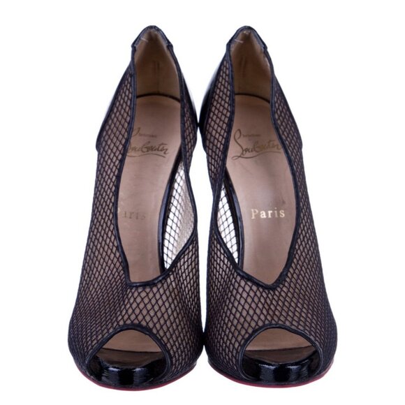 christian louboutin Authentic Black Beige Mesh Patent Leather Heels Pumps 7.5 - Picture 3 of 8